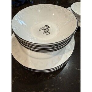Disney Parks Gourmet Mickey Mouse Icon Sketch Black Salad Dessert Plate 8”& Bowl